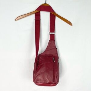 Buxton Leather Red Cross Body Bag Slingback Adjustable Strap Unisex